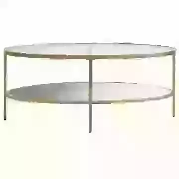 Champagne Finish Oval Glass Top Coffee Table With Mirrored Shelf